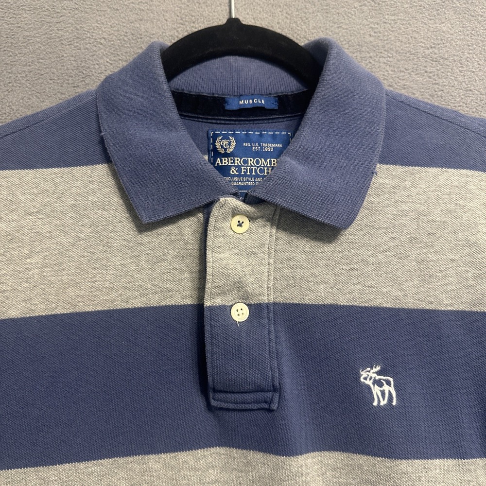 VTG Y2K Abercrombie & Fitch Muscle Polo Shirt Mens L Blue Gray Rugby Stripe